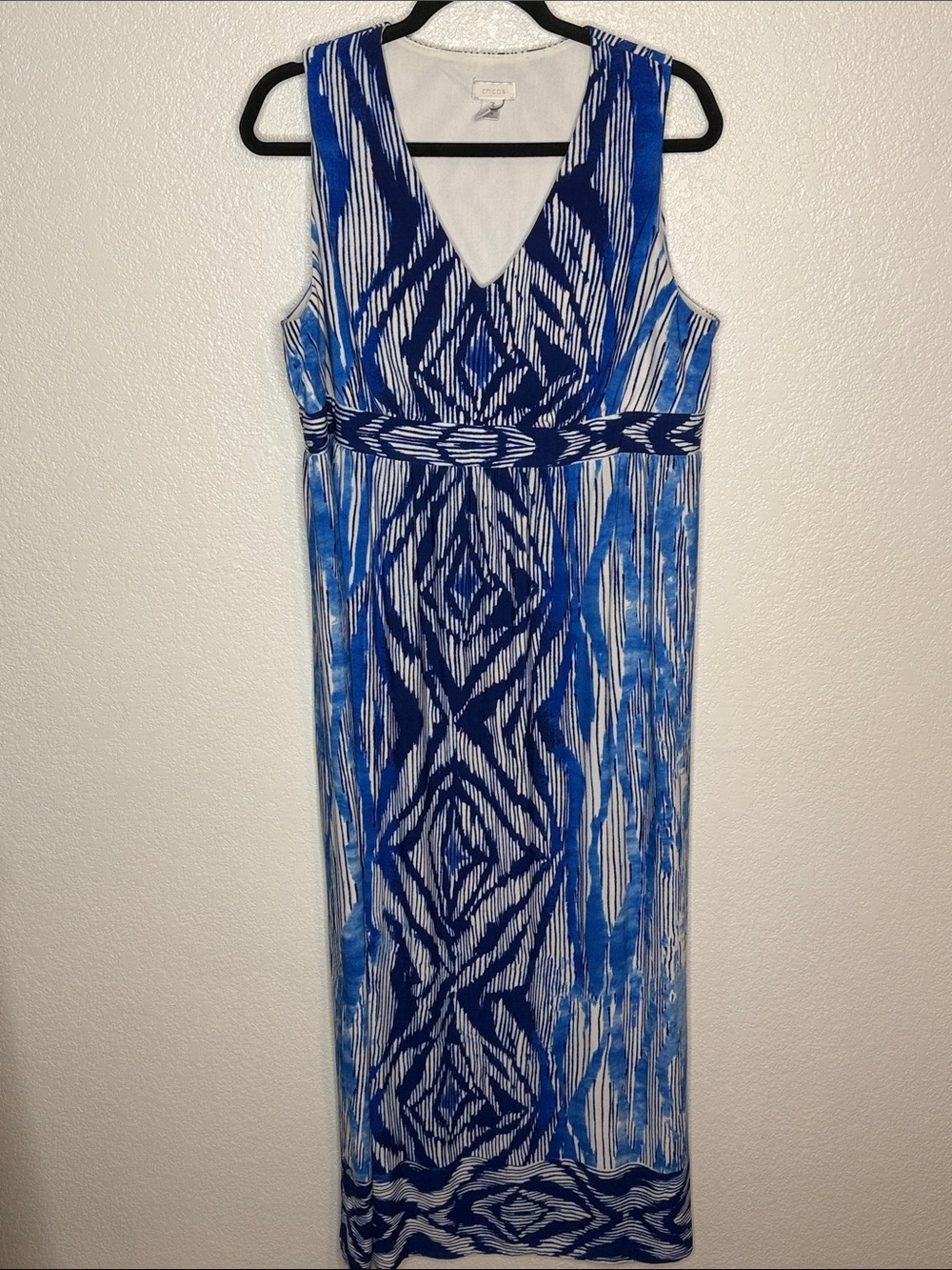 Chicos Blue Haze Bonnie Ikat Maxi Dress Size 3 (US XL 16/18) BeachVacation